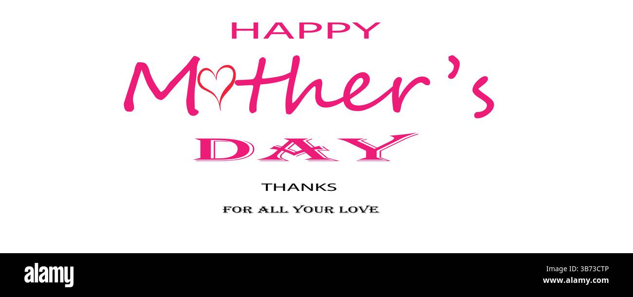 Buon biglietto di auguri per la festa della mamma. Illustrazione vettoriale, banner o Logo. Simboli d'amore su sfondo bianco. File EPS. Illustrazione Vettoriale