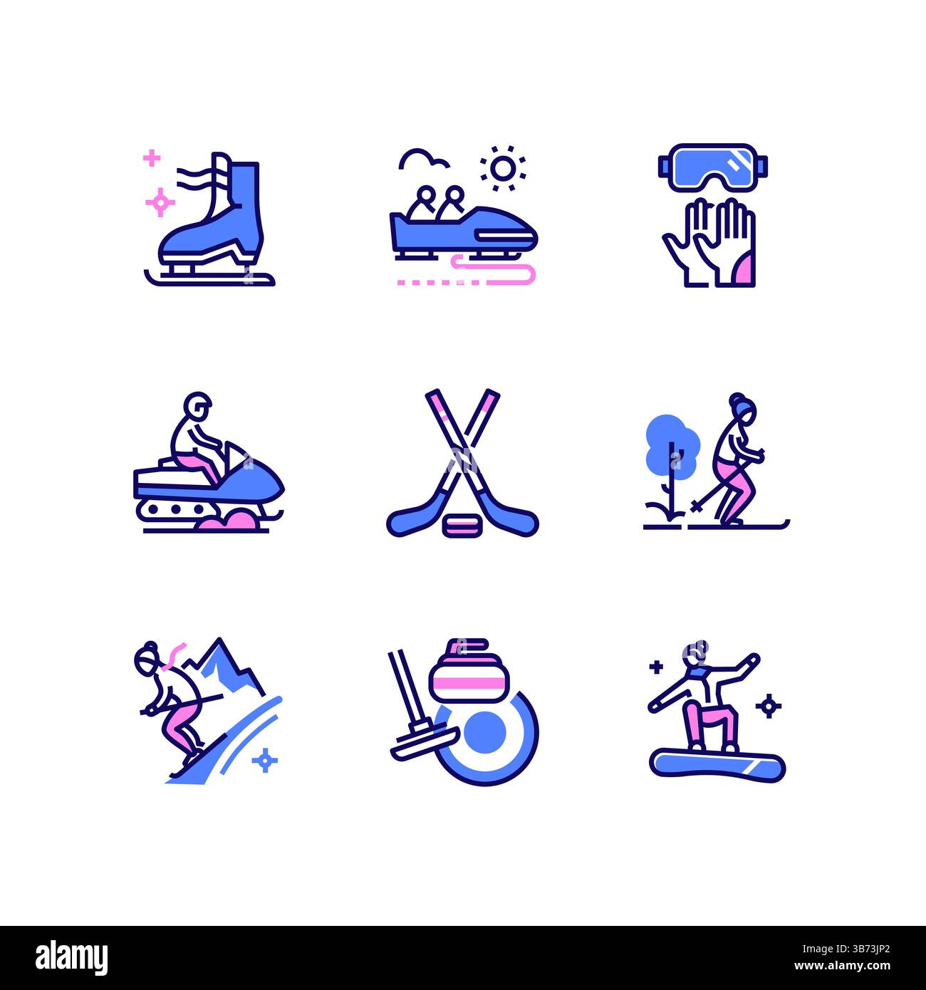 Sport invernali: Set di icone in stile artistico di linea moderna Illustrazione Vettoriale