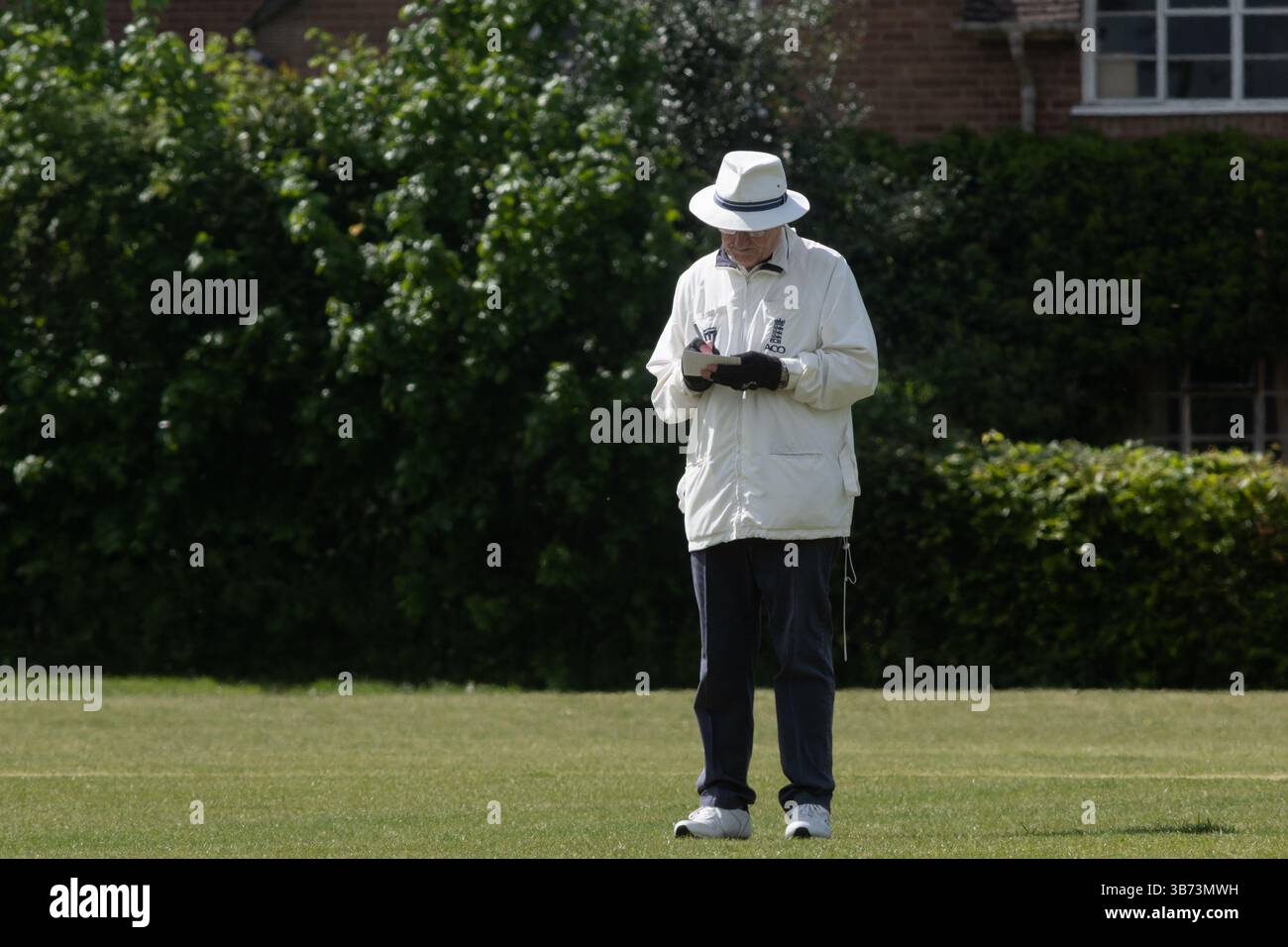 Un umpire ad una partita di cricket, Regno Unito Foto Stock