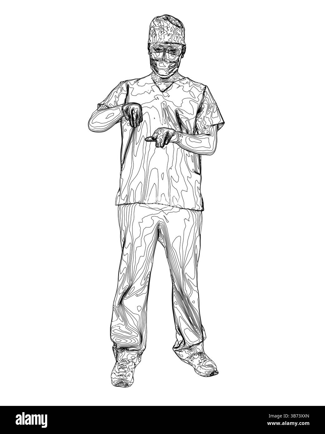 Un Dottore in un camice bianco sta tenendo le mani in alto. Illustrazione Vettoriale