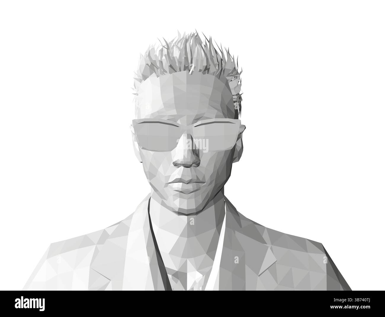 Un uomo con la testa calva e gli occhiali da sole indossa un vestito e una cravatta. Sembra serio e concentrato Illustrazione Vettoriale