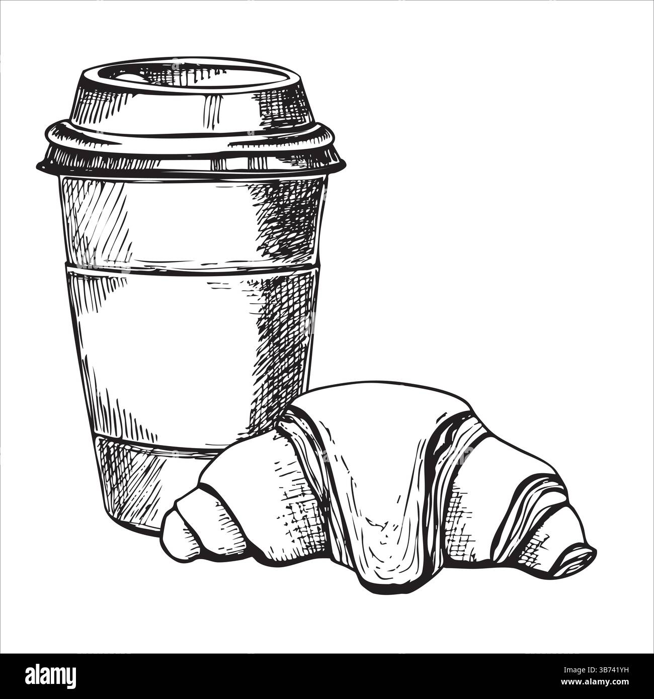 caffè da asporto in tazza di carta con croissant Illustrazione Vettoriale
