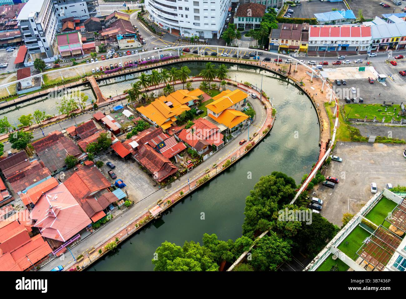 Vista dall'alto delle strade della città vecchia di Malacca, Malesia. Foto Stock
