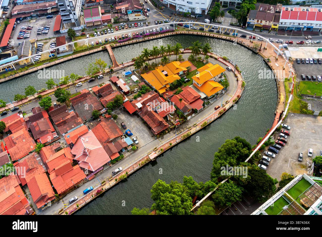 Vista dall'alto delle strade della città vecchia di Malacca, Malesia. Foto Stock