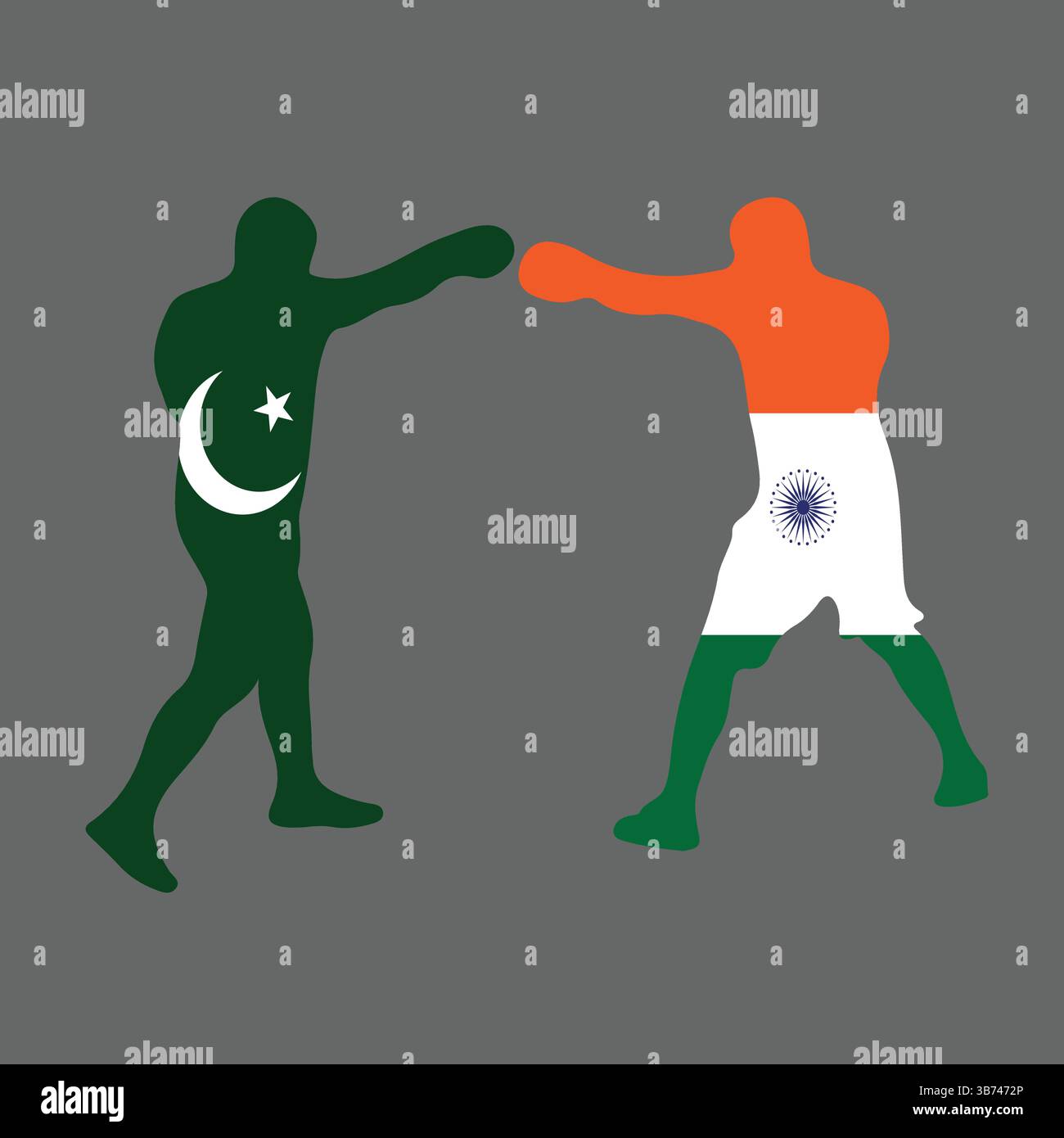 Pakistan vs India: Intense rivalità Post con Bandiere isolate su sfondo grigio. Illustrazione del vettore EPS. CONFRONTO TRA PAK E IND Illustrazione Vettoriale