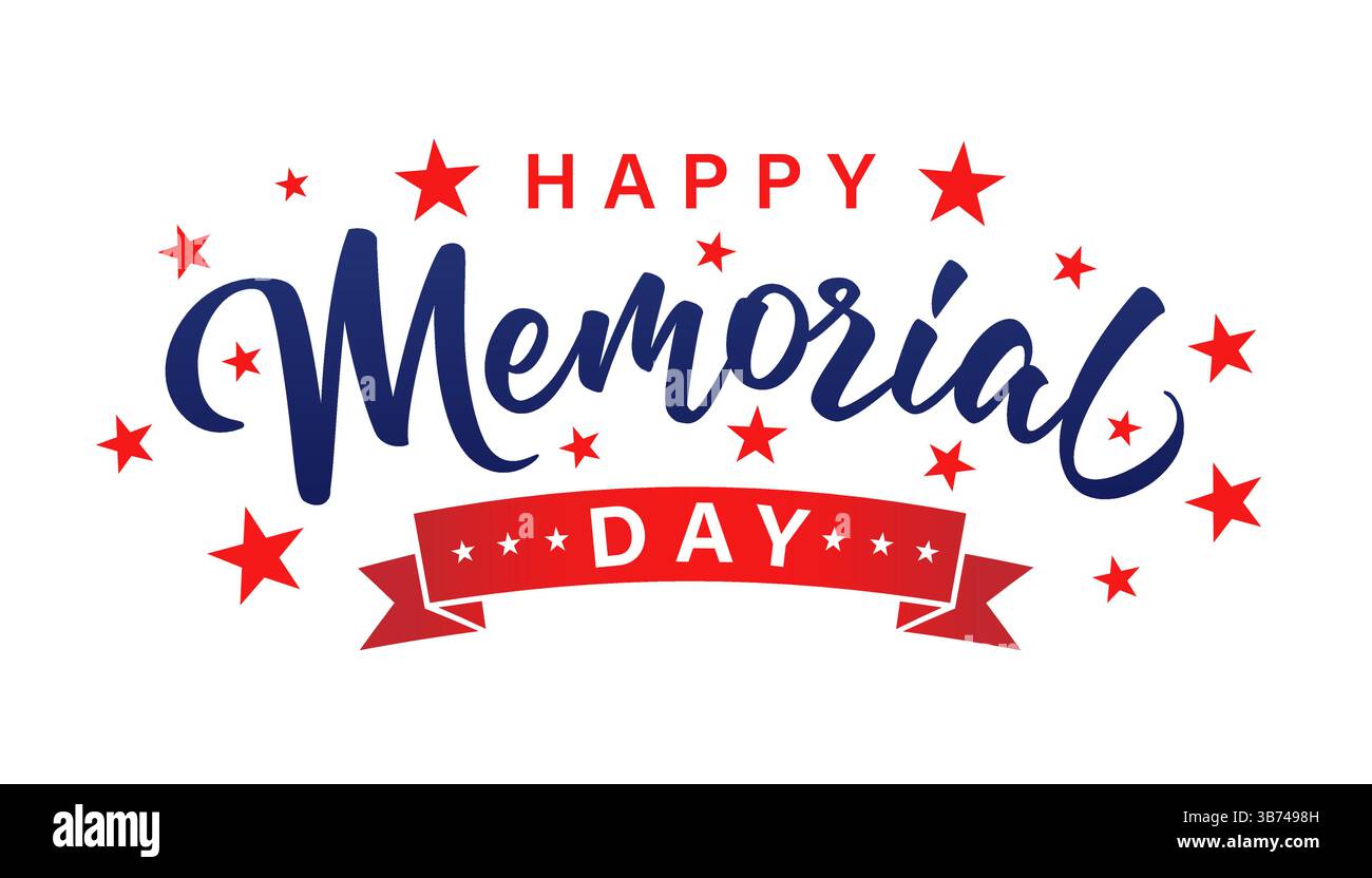 Happy Memorial Day testo creativo clipart 2025. Ricorda e onora il banner per il Memorial Day USA. Illustrazione vettoriale Illustrazione Vettoriale
