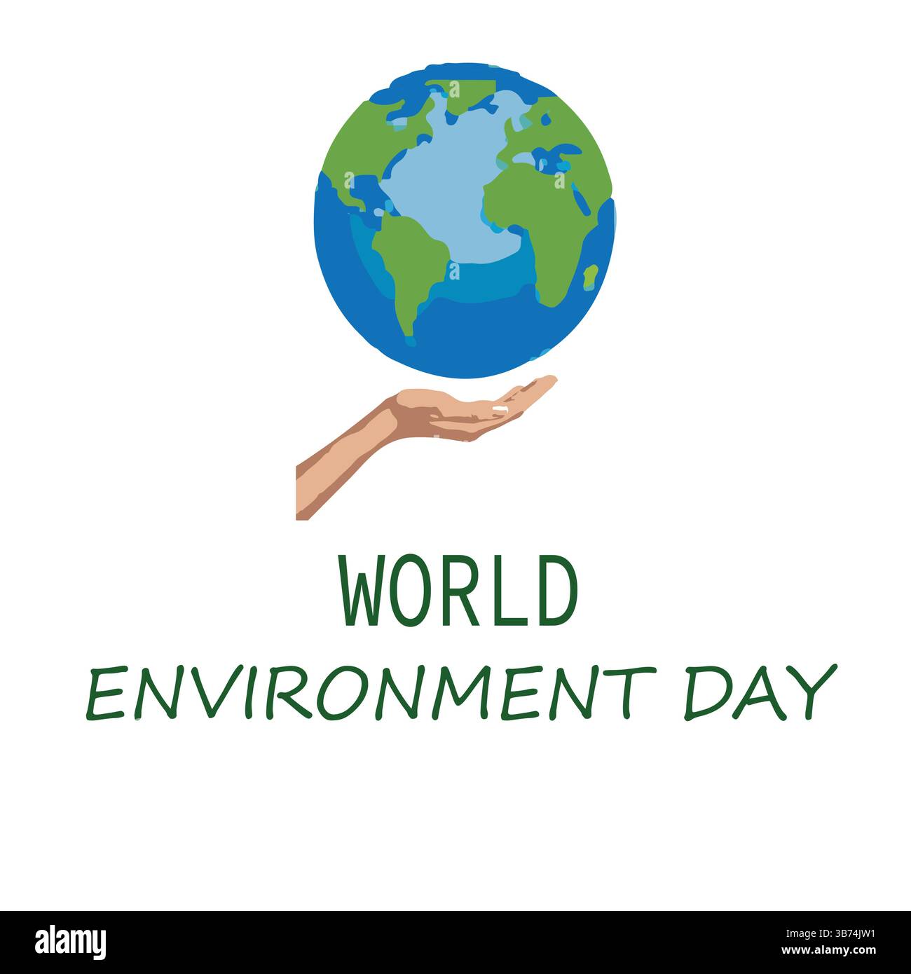 Giornata Mondiale dell'ambiente il 5 giugno. Mani che hanno una mappa del mondo con il concetto di impianto. File vettoriale modificabile EPS per campagne ecocompatibili. Illustrazione Vettoriale