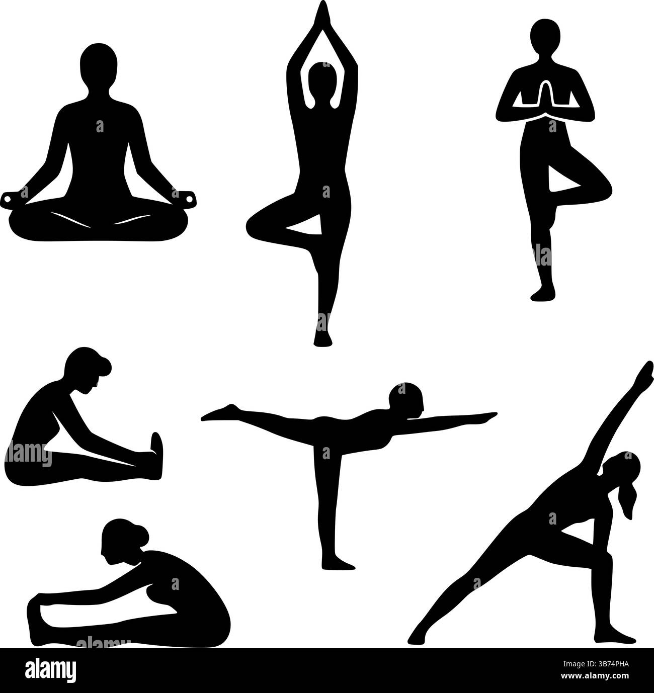 Yoga sagoma Vector Set – meditazione e pose per l'esercizio fisico Illustrazione Vettoriale