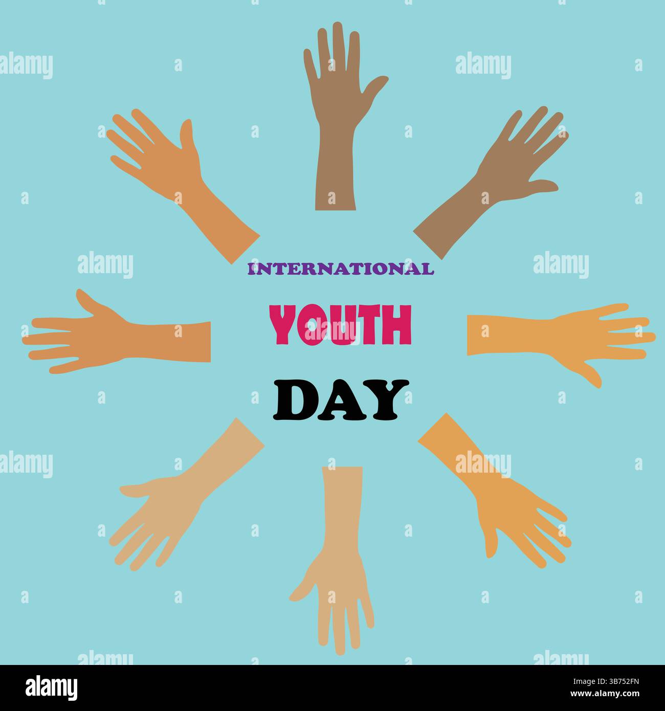 Celebrazione della giornata internazionale della gioventù, squadra amichevole, cooperazione, carta dell'amicizia. Illustrazione vettoriale, banner o poster. File EPS. Illustrazione Vettoriale