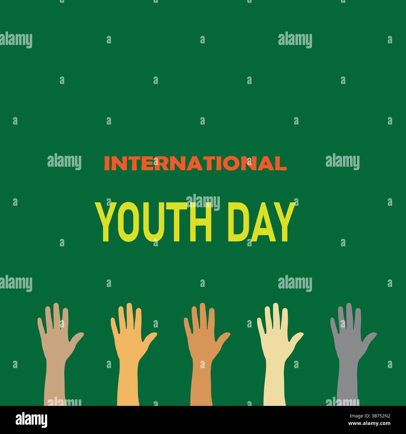 Celebrazione della giornata internazionale della gioventù, squadra amichevole, cooperazione, carta dell'amicizia isolata su sfondo verde. Illustrazione vettoriale, banner o poster. Illustrazione Vettoriale