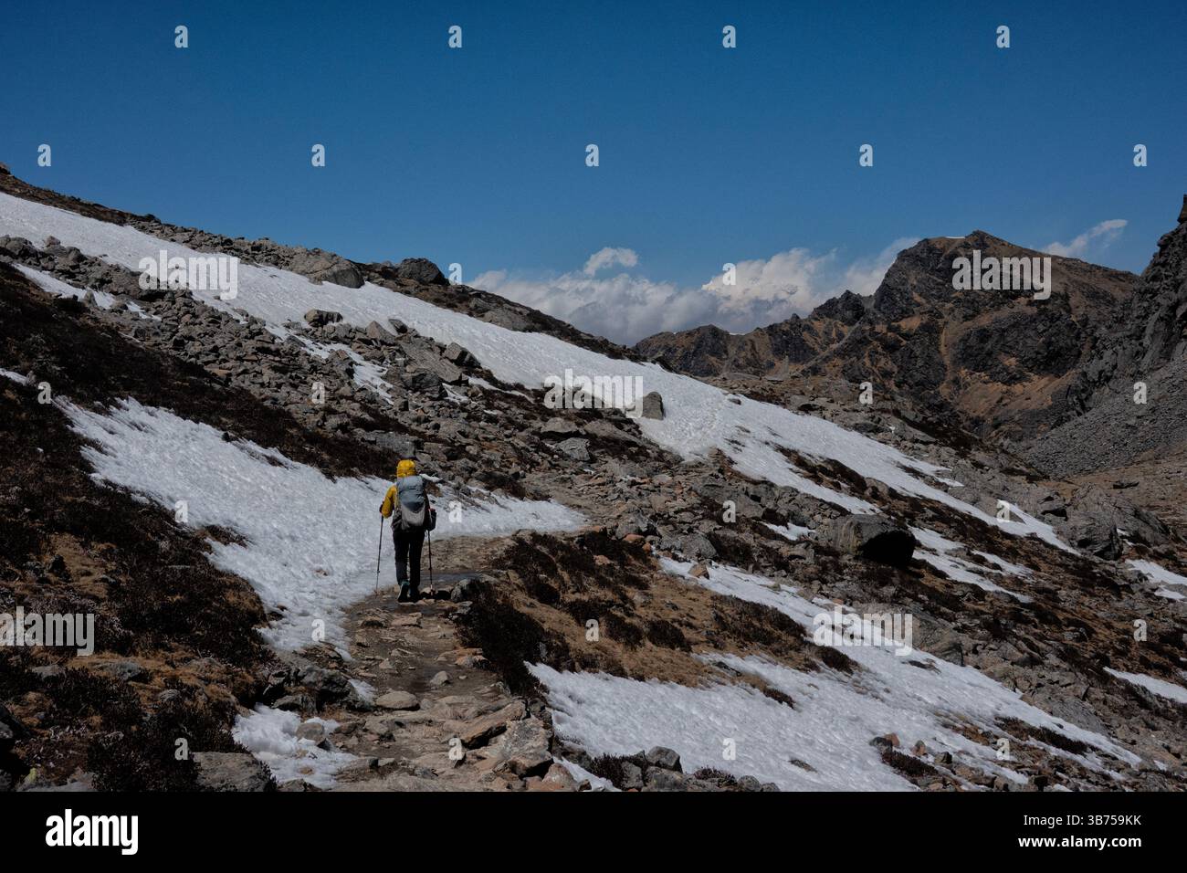 Trekking sul passo Laurabina nel Parco Nazionale di Langtang, Nepal Foto Stock