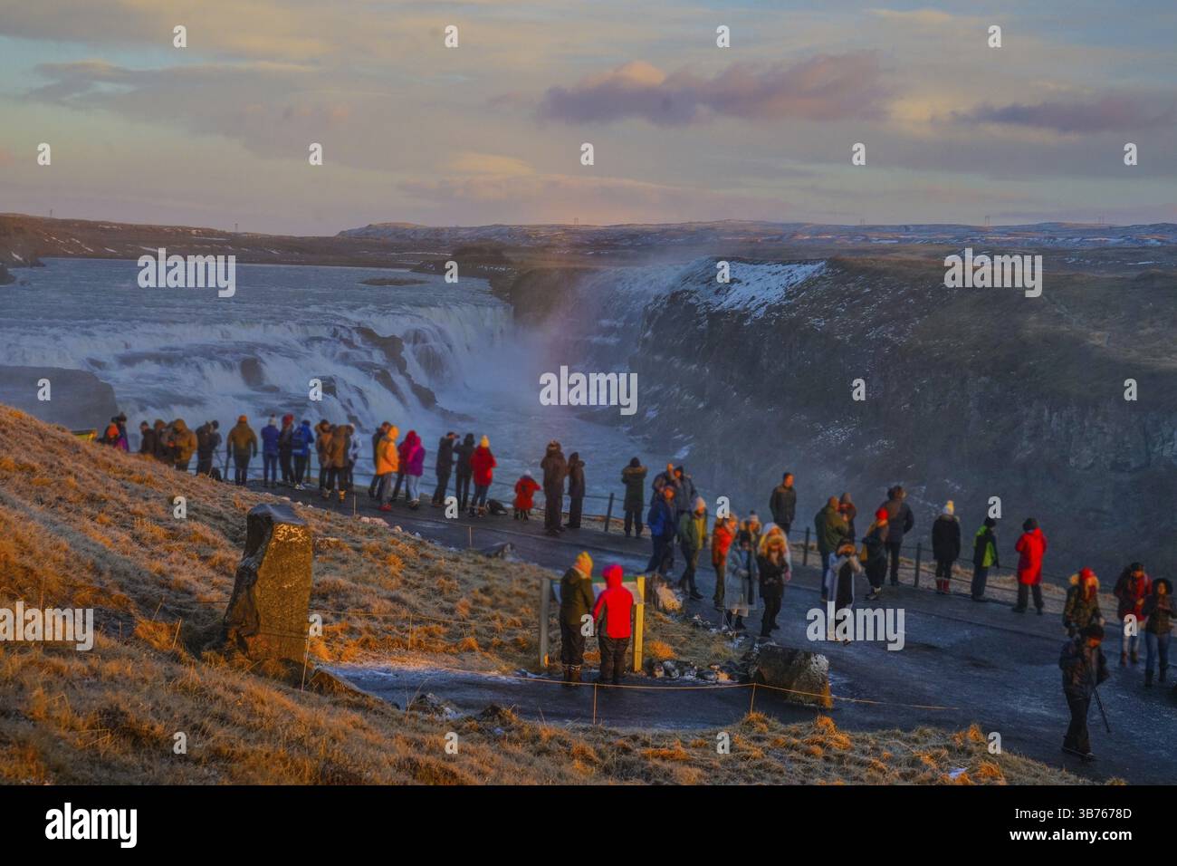 Cascata di Gotorphoss e raggio del mattino. Tiro luogo: Islanda Foto Stock