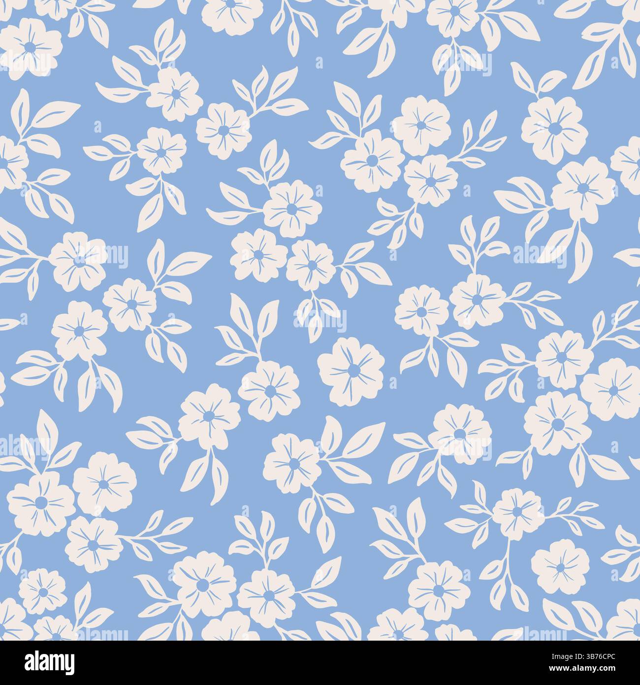 Stampa in tessuto blu pastello e bianco crema Ditsy floreale senza cuciture, scrapbooking. Illustrazione vettoriale Illustrazione Vettoriale