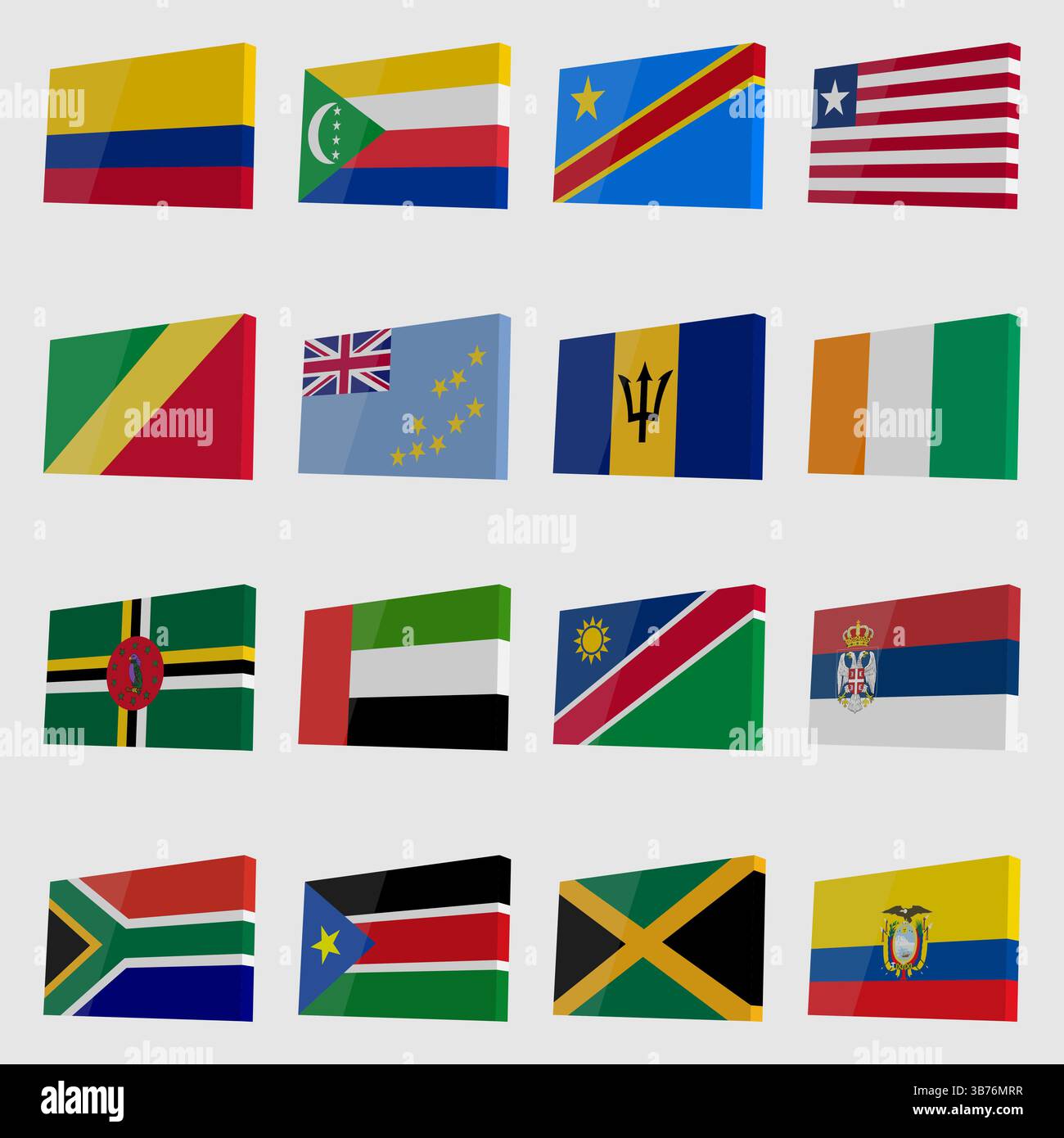 Set isometrico di bandiere vettoriali con evidenziazioni di diversi paesi del mondo Illustrazione Vettoriale