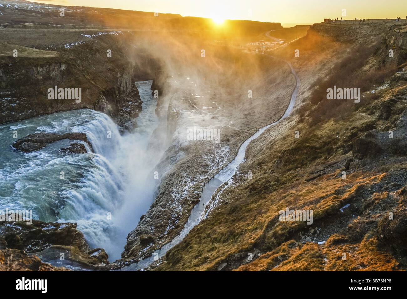 Cascata e l'alba dell'Islanda Gullfoss. Luogo di ripresa: Islanda, Reykjavik Foto Stock