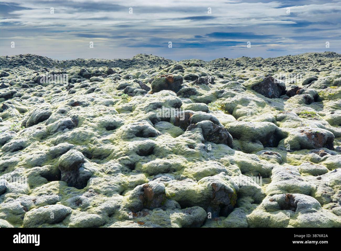 Vista del campo di lava di Eldhraun nel sud degli altopiani islandesi Foto Stock