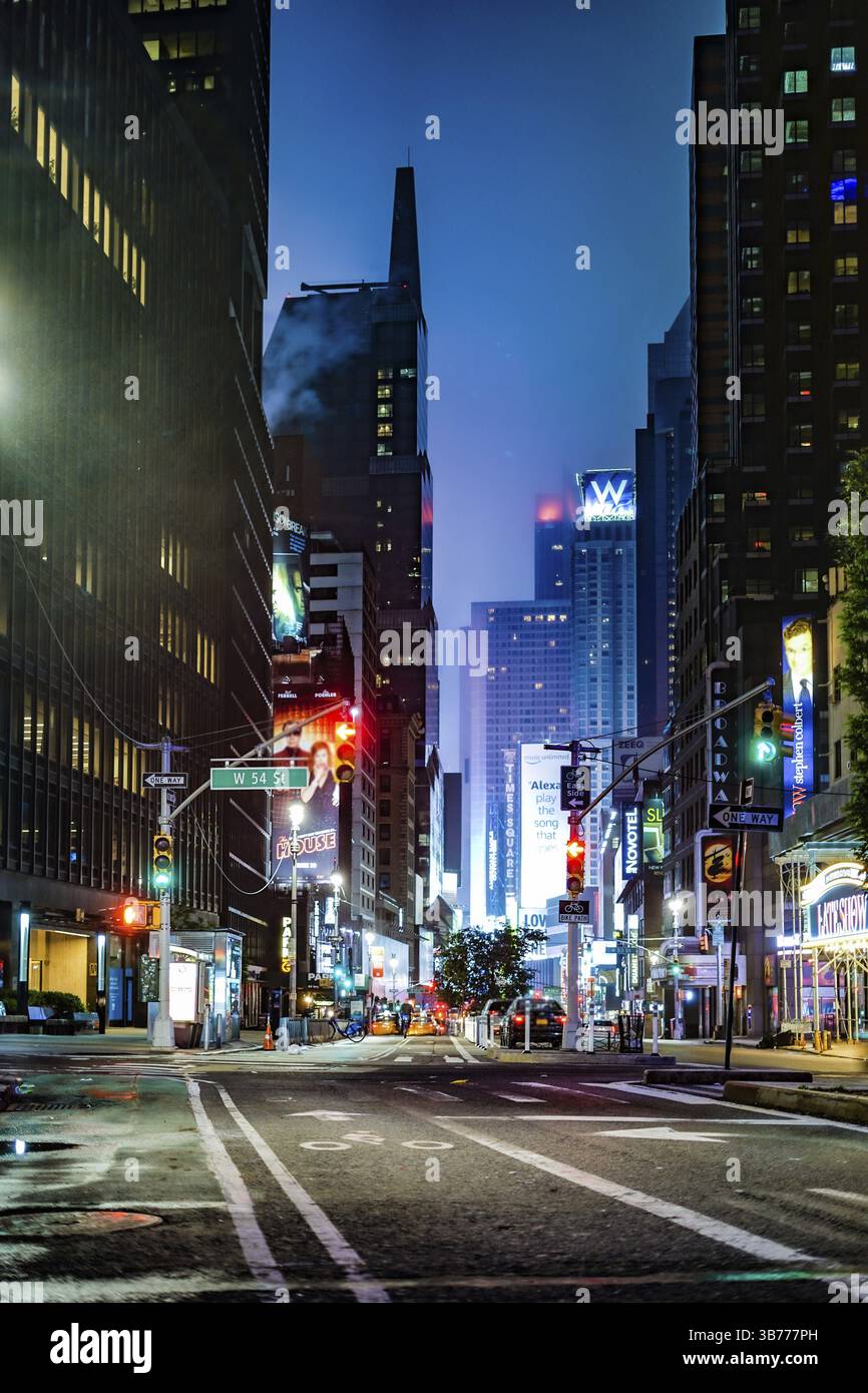 Vista notturna di New Yorkman Hattan. Luogo di tiro: New York, Manhattan Foto Stock