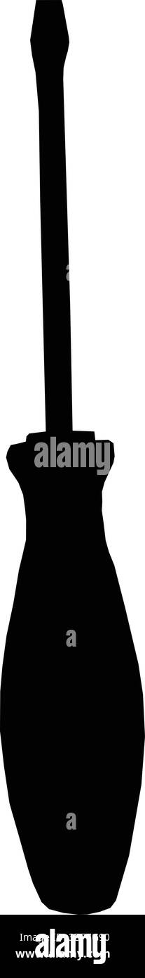 Silhouette di un cacciavite a testa piatta, utensile manuale essenziale per viti a taglio, ampiamente utilizzato nella lavorazione del legno, riparazione e attività hardware Illustrazione Vettoriale