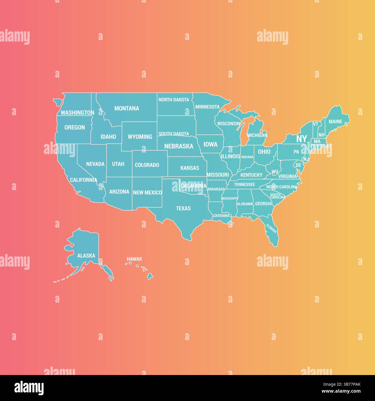 American Map Unique Color, All States, Gradient background, Illustration Art Illustrazione Vettoriale