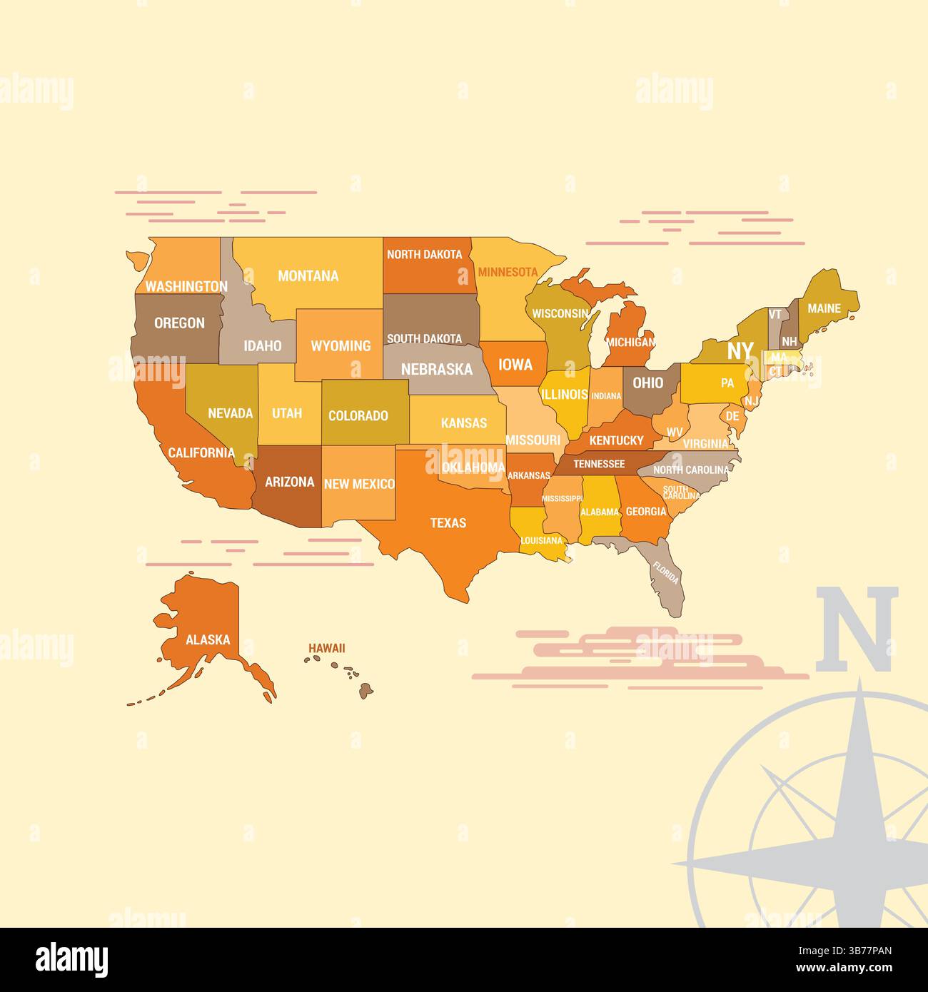 Mappa americana con colore unico della provincia | illustrazione artistica Illustrazione Vettoriale