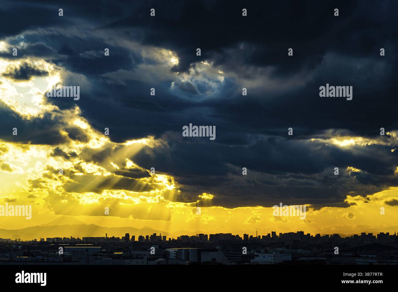 Lo skyline di Tokyo e il Monte Fuji, avvolto al crepuscolo. Luogo di ripresa: Area metropolitana di Tokyo Foto Stock