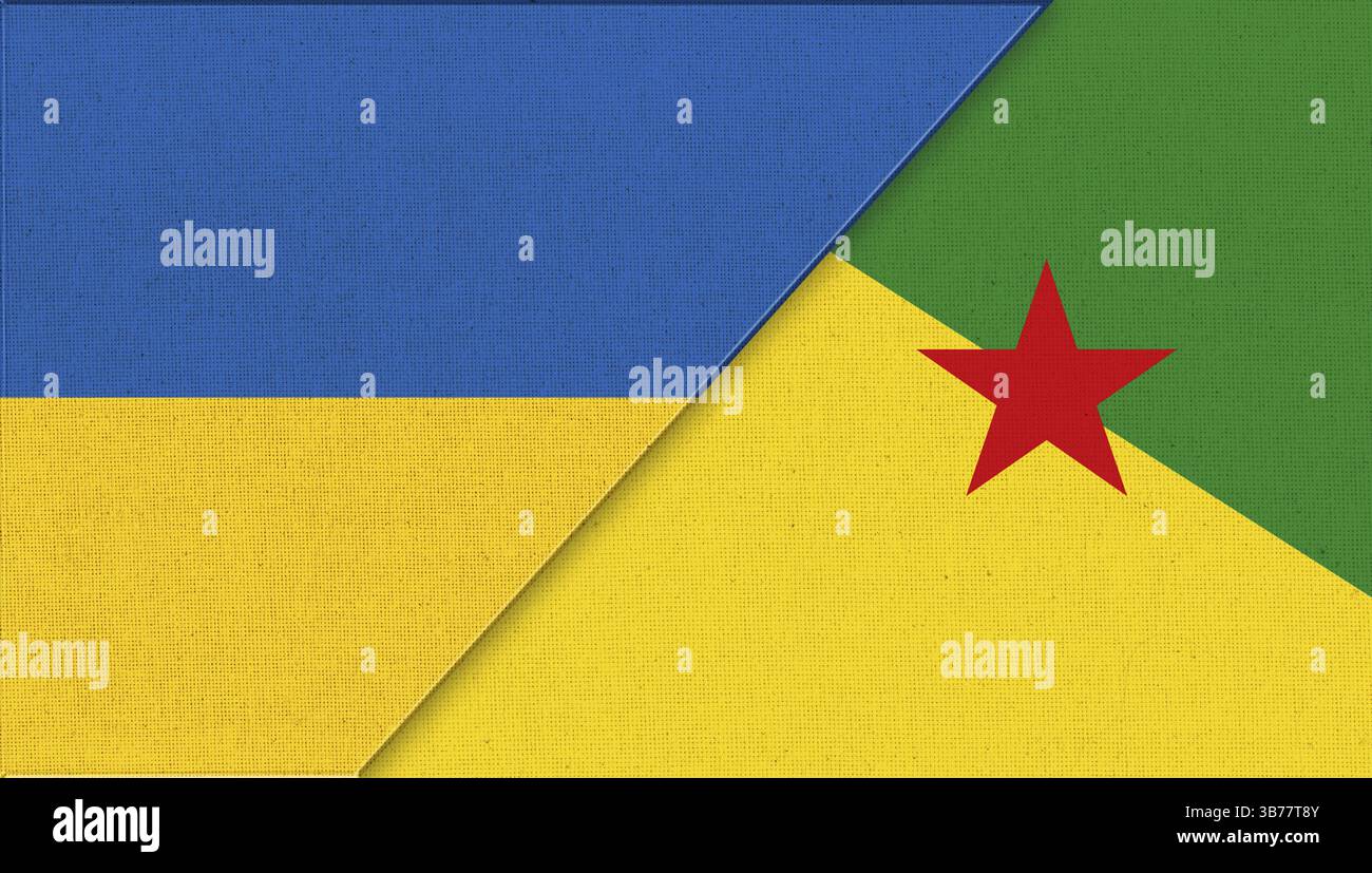 Bandiere dell'Ucraina e della Francia. Due bandiere insieme. Simboli nazionali dell'Ucraina e della Francia. Relazioni ucraine e francesi. relazioni diplomatiche tra Foto Stock