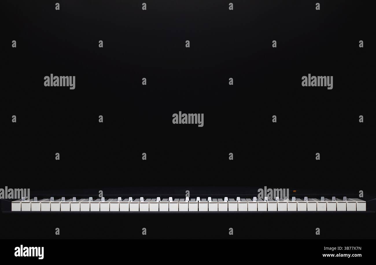 La silhouette del pianoforte a coda nella stanza buia. Tastiera piano. Strumento musicale. Tasto bianco e nero. Riproduci suono, corda, melodia. Classica, musicale A. Foto Stock