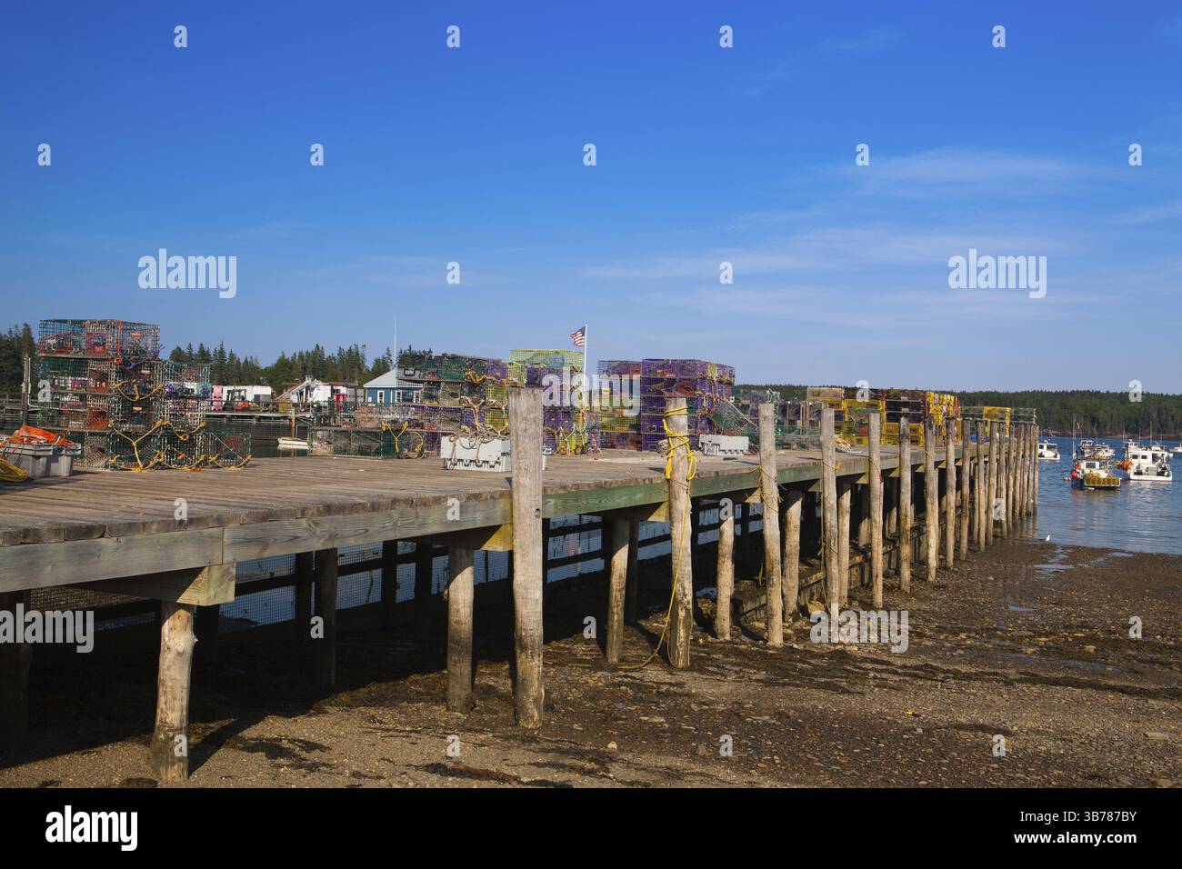 Allevamento di granchi e gabbie di granchi nella penisola di Saint George, Maine, Stati Uniti, Nord America Foto Stock