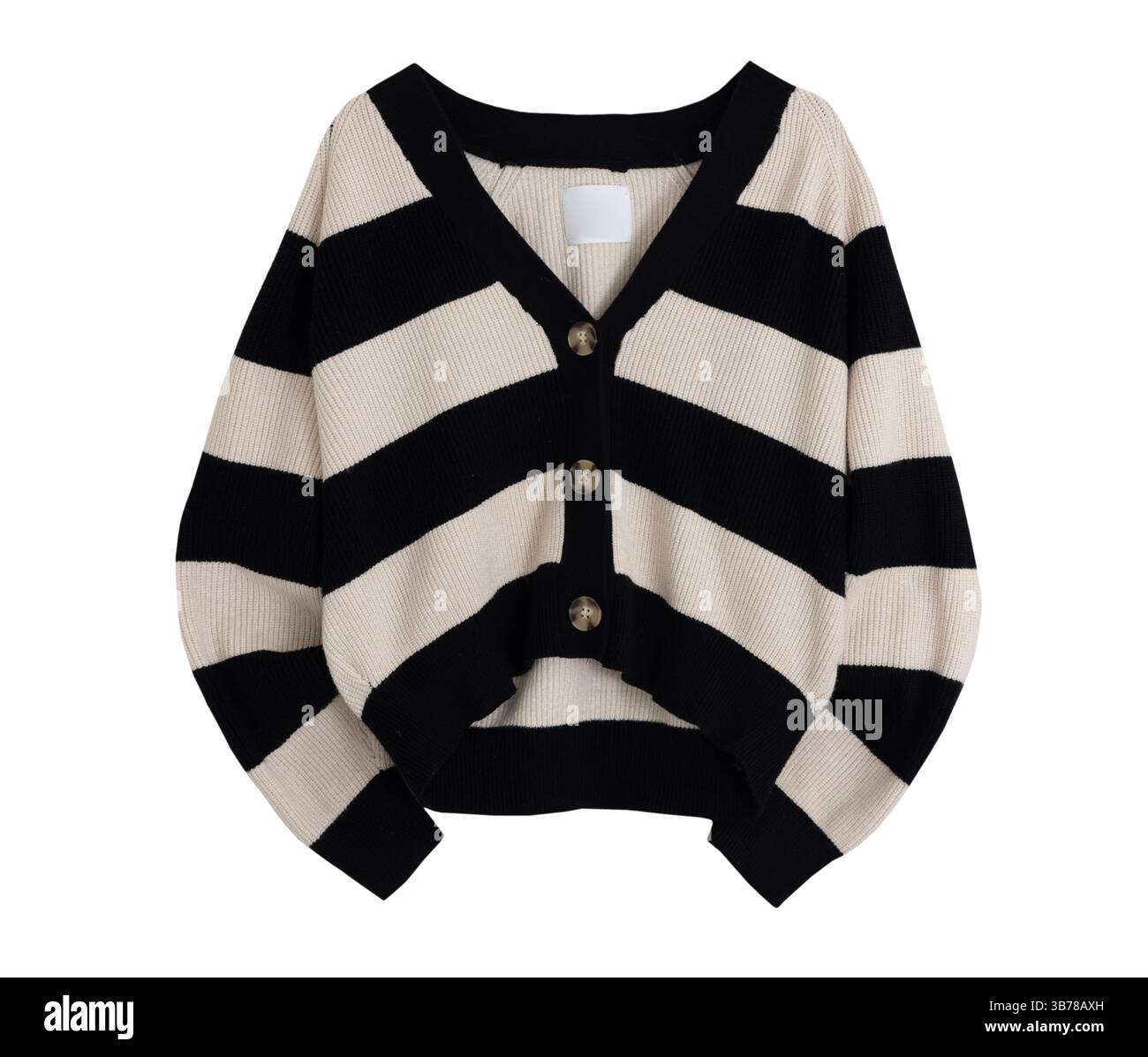 Cardigan da donna a maglie. Pullover alla moda alla moda con isolamento su tessuto bianco. Tessuto femminile. Foto Stock