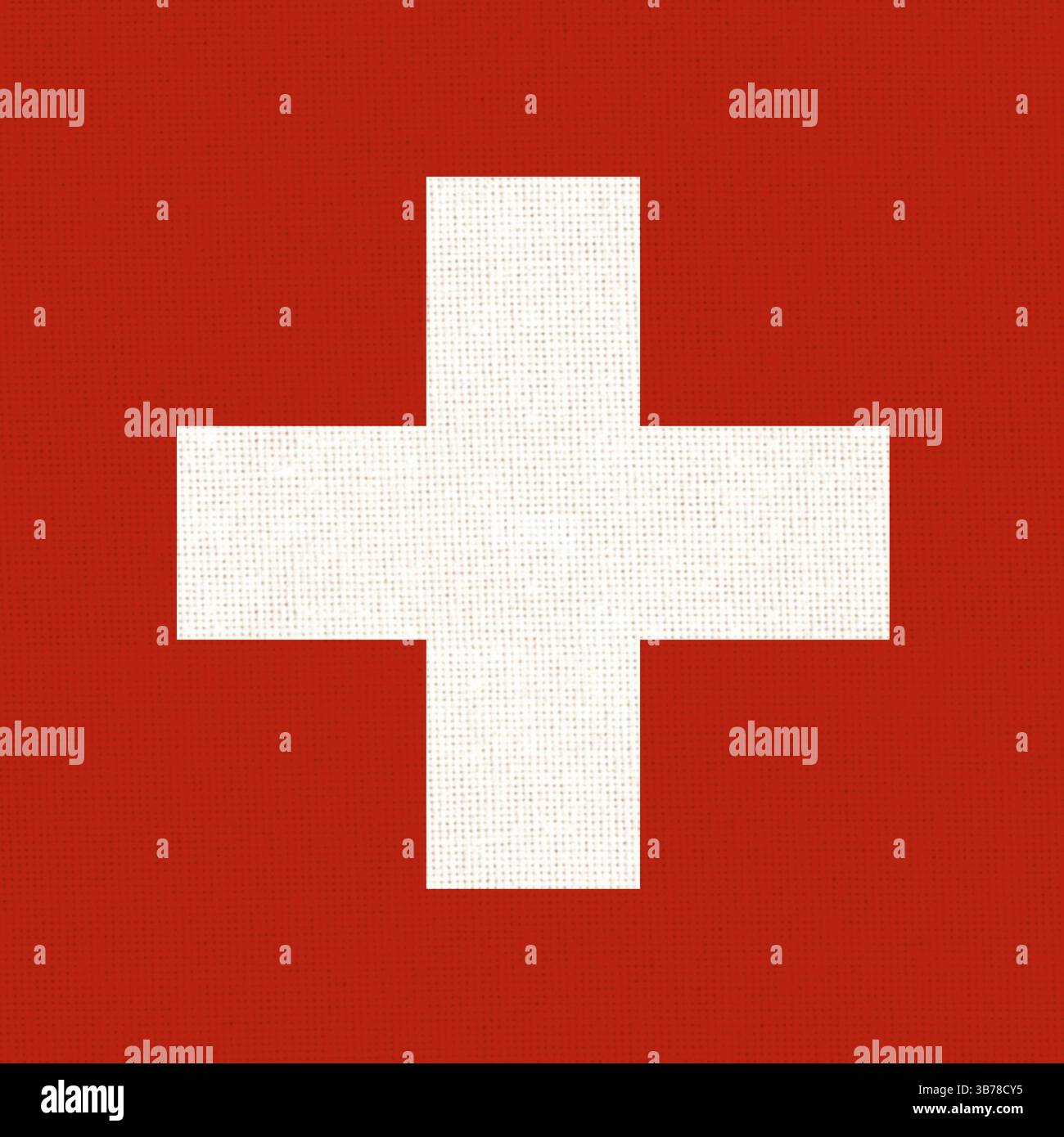 Bandiera della Svizzera. Bandiera svizzera su superficie in tessuto. Consistenza del tessuto. Simbolo nazionale della Svizzera su sfondo a fantasia. Paese europeo. Ne Foto Stock