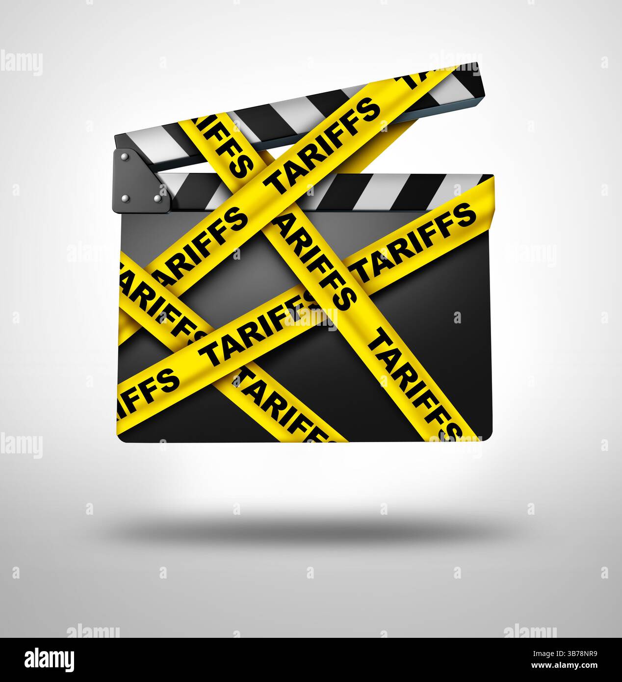Tariffe cinematografiche come un'ardesia cinematografica con tasse tariffarie sulla produzione cinematografica straniera come un cinema globale e business del concetto economico cinematografico per promuovere lo Foto Stock