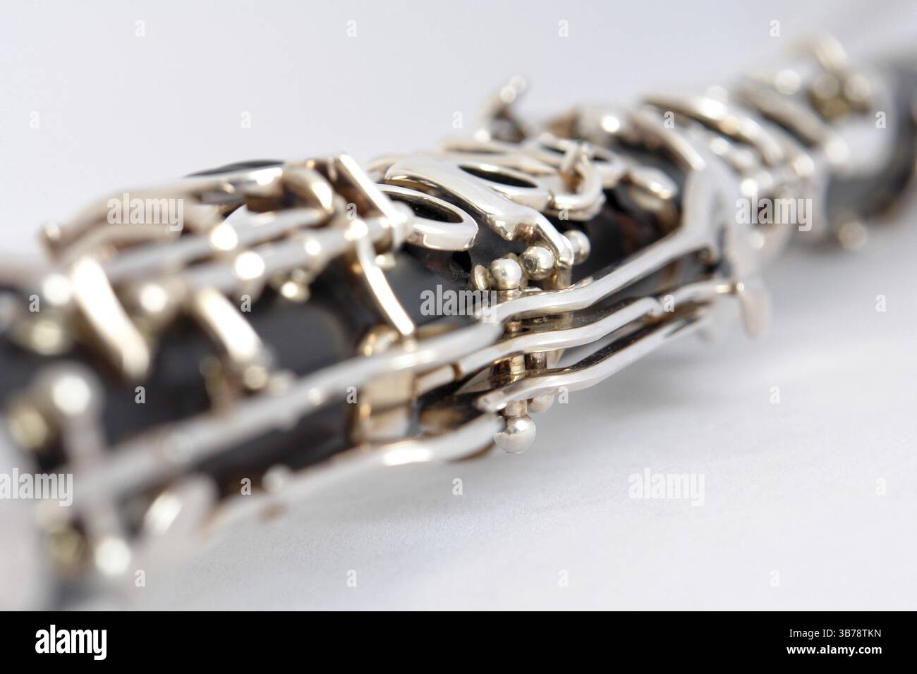 Clarinetto strumento a fiato strumento in legno tono strumento Note lembi metallo Argento musica tempo libero Hobby Arte Cultura Foto Stock