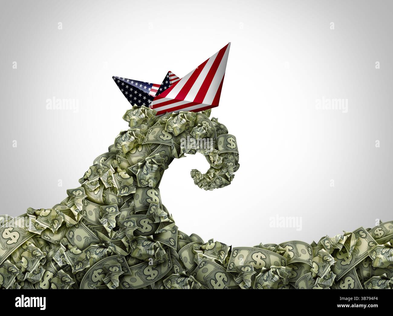 La volatilità economica degli STATI UNITI e il crollo dei mercati o il collasso finanziario come l'incertezza americana nei mercati azionari come l'inflazione e la recessione temono come un enorme W Foto Stock