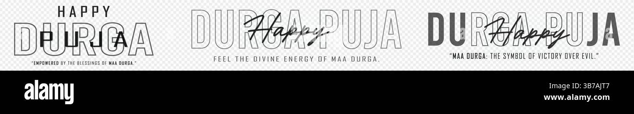 Happy Durga Puja saluto natalizio con tipografia moderna ed eleganti elementi di design Illustrazione Vettoriale