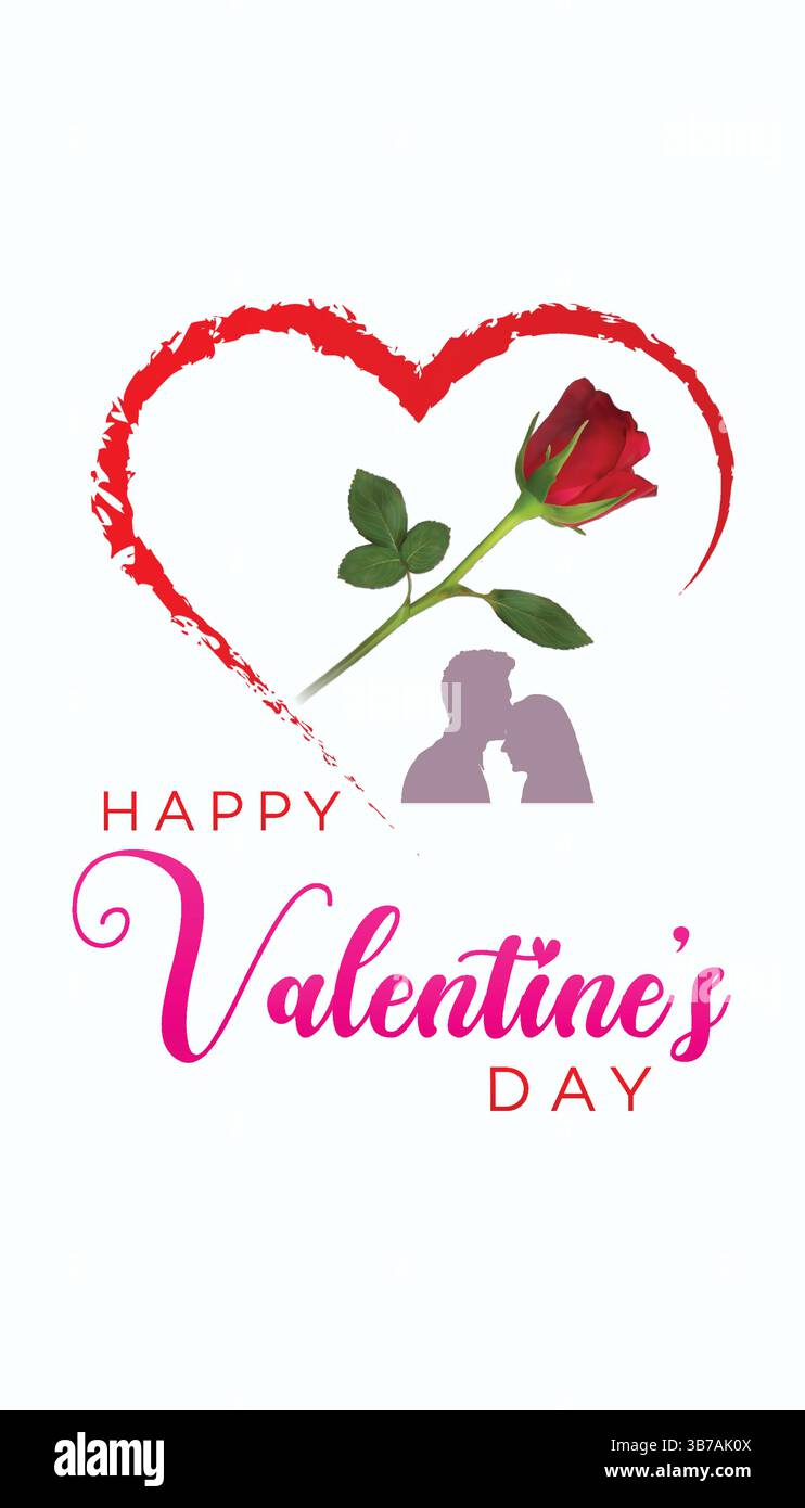 Buon San Valentino Love, Roses e silhouette romantiche Illustrazione Vettoriale