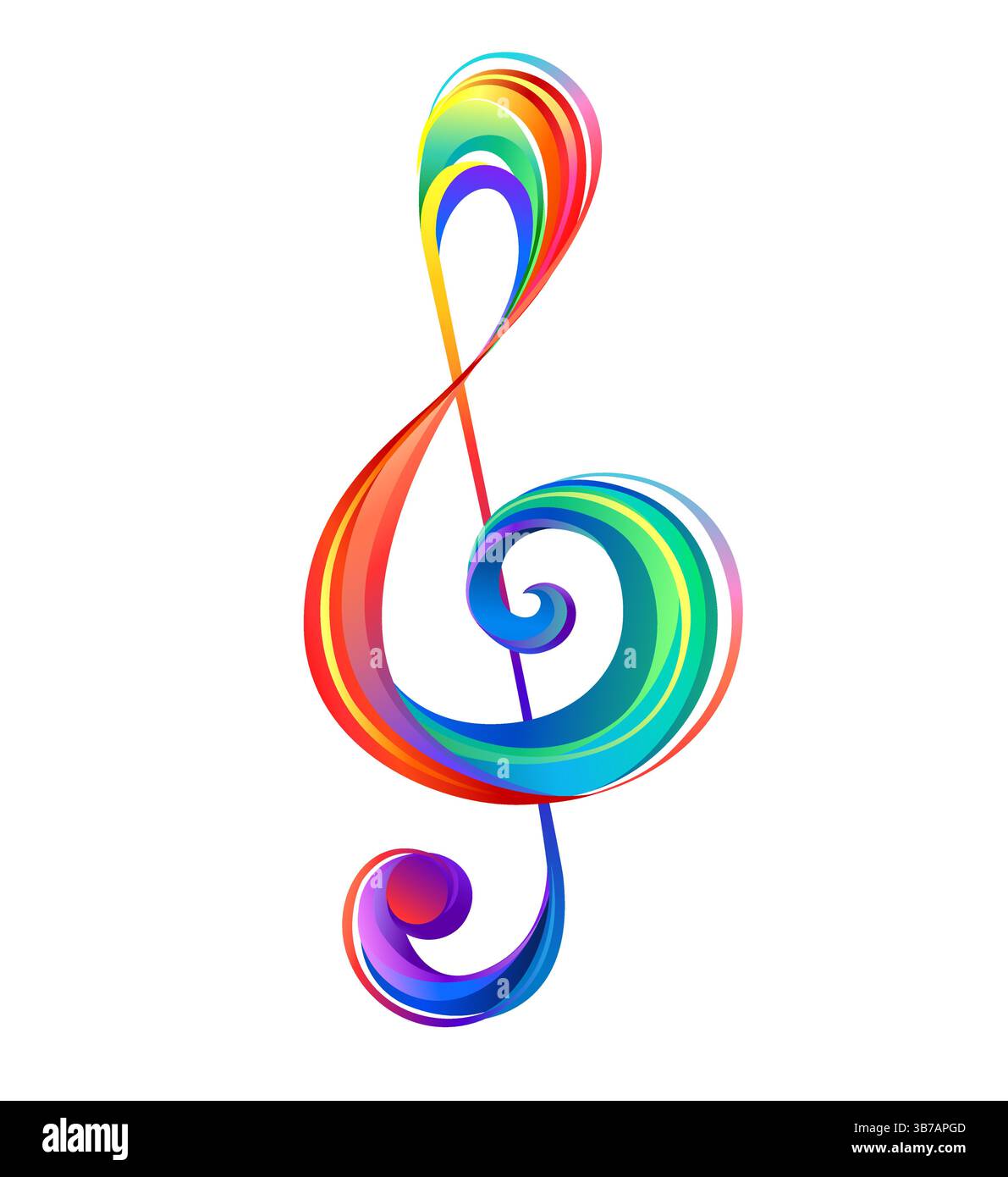 Chiave musicale disegnata da strati multicolori di colori arcobaleno su sfondo bianco. Illustrazione Vettoriale