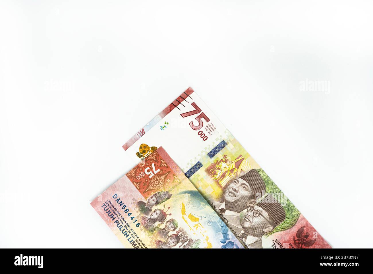 Rupia indonesiana la valuta ufficiale dell'Indonesia su sfondo bianco Foto Stock