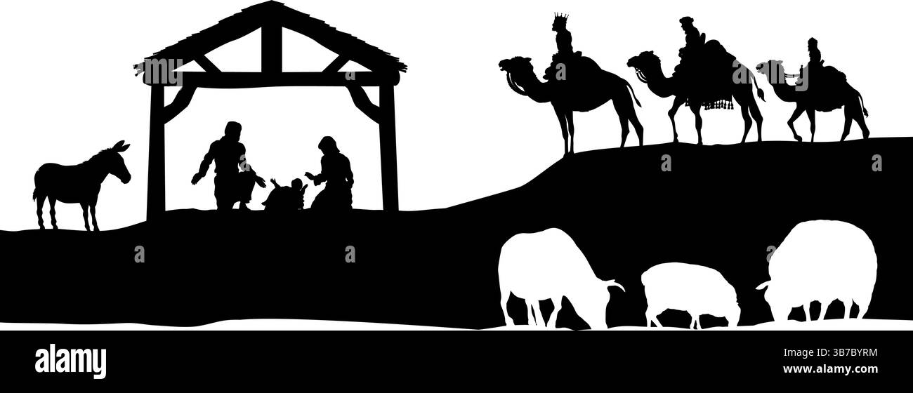 Presepe natalizio Bethlehem Manger Wise Men Illustrazione Vettoriale