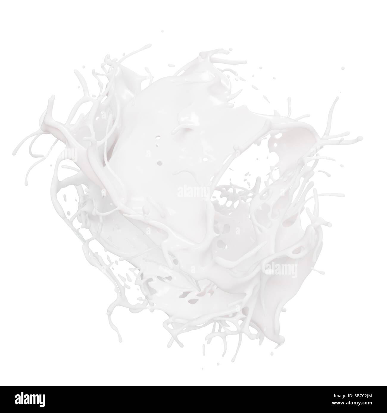 spruzzi di latte a mezz'aria, con texture e forme uniche. la visuale mette in risalto il movimento fluido e l'eleganza del liquido che crea Foto Stock