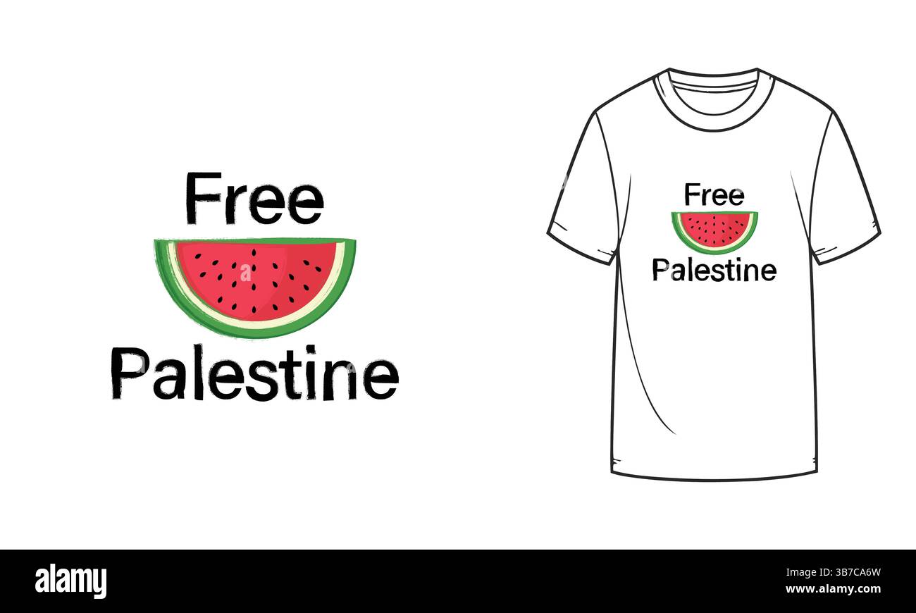 T-shirt Free Palestine, anguria con scritta Free Palestine in stile grunge, illustrazione vettoriale. Illustrazione Vettoriale