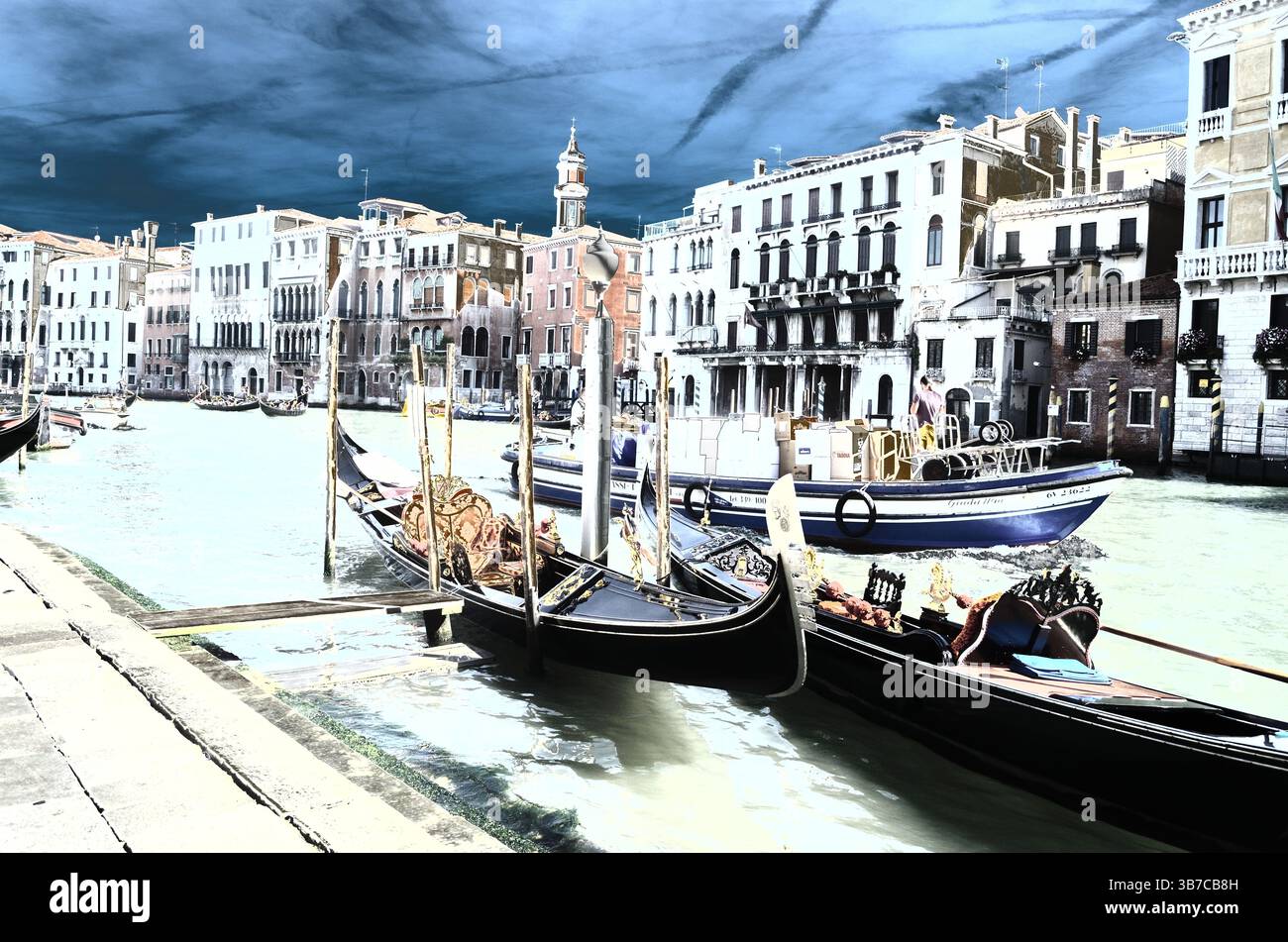 Gondola sul Canal grande, Venezia, con effetto pittorico. Foto Stock
