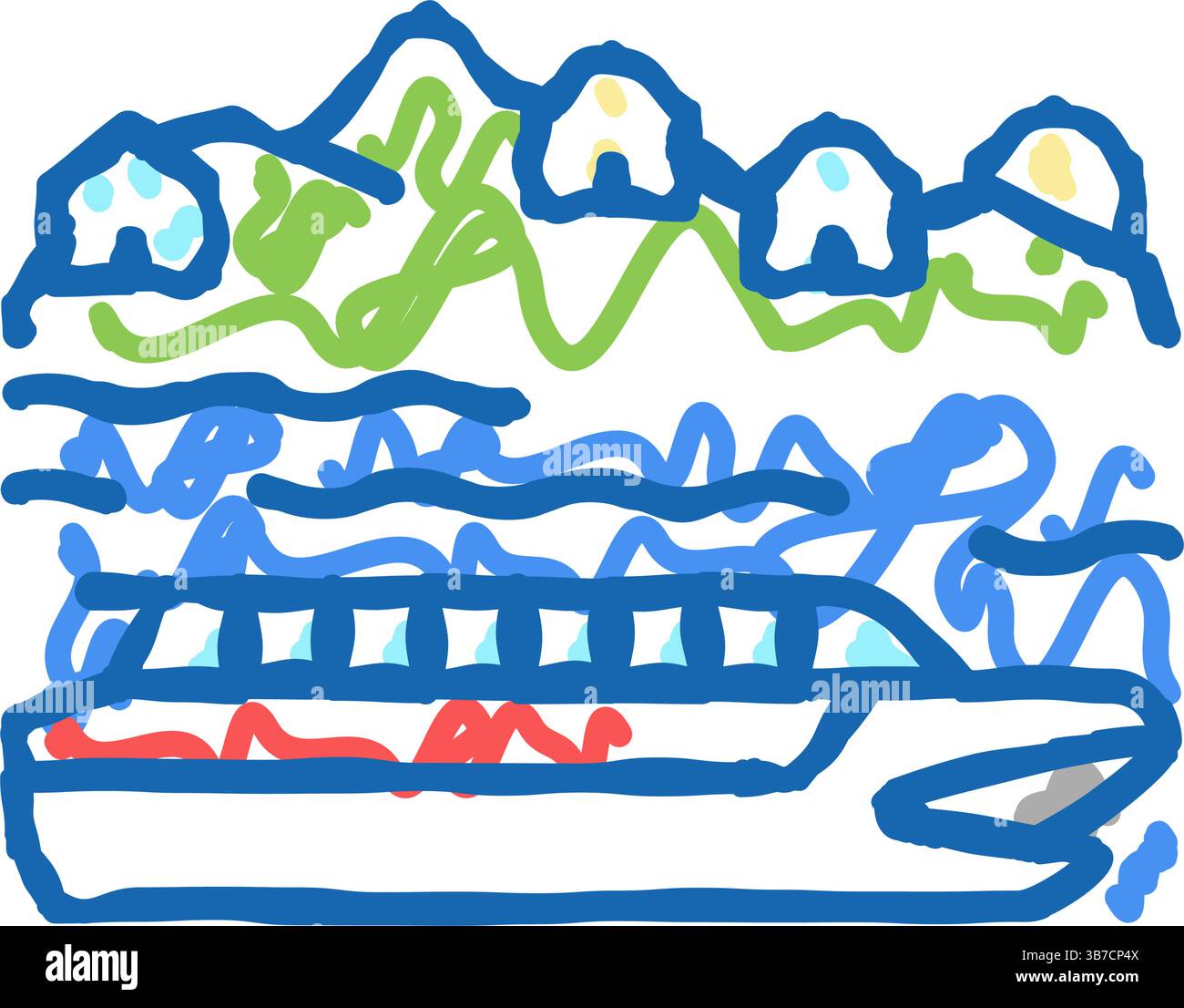 icona della crociera sul fiume, illustrazione a doodle Illustrazione Vettoriale