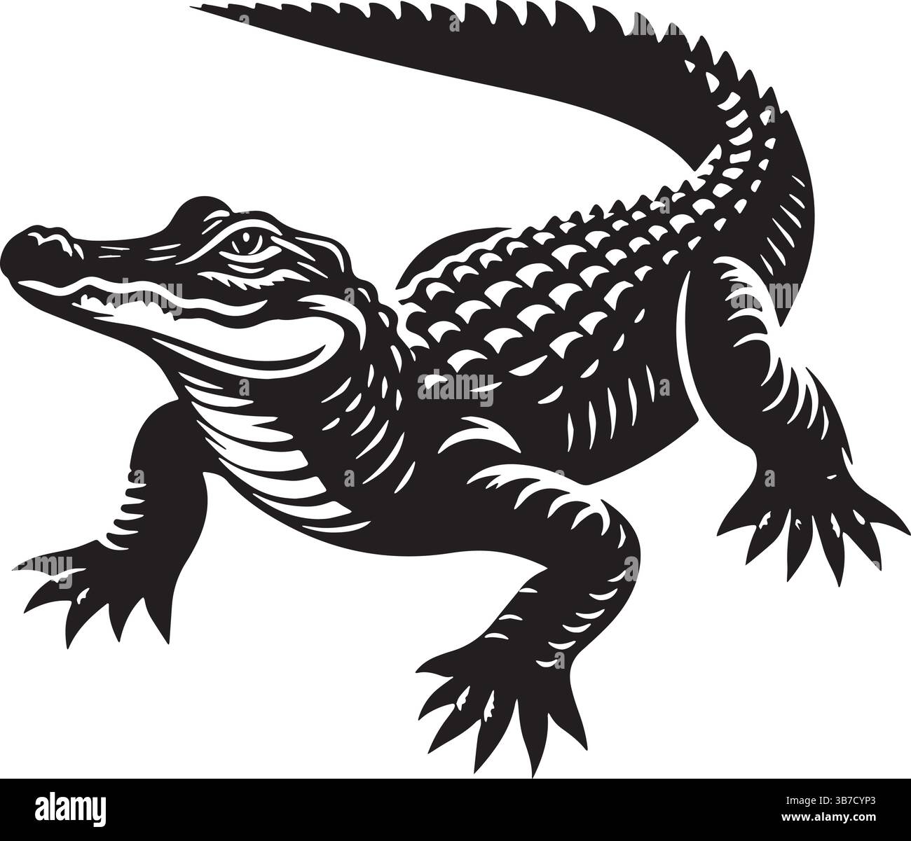 Illustrazione vettoriale della linea della silhouette a coccodrillo su sfondo bianco Illustrazione Vettoriale