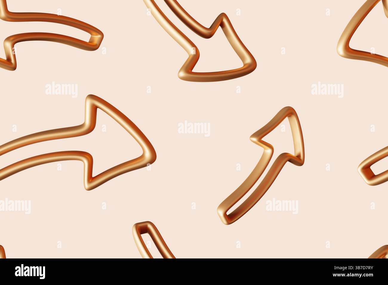 Il motivo consiste in uno sfondo beige adornato da frecce dorate che creano un look chic e contemporaneo. Perfetto per l'uso su sfondi, tessuti o. Foto Stock