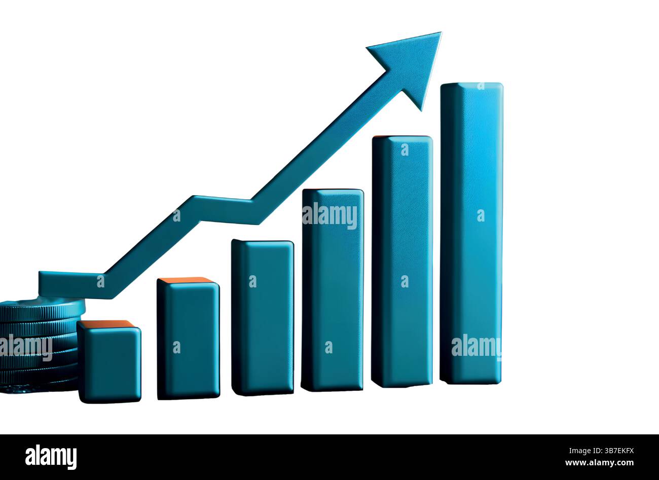 "Grafico di crescita 3D con barre blu e freccia verso l'alto per il successo aziendale" Illustrazione Vettoriale