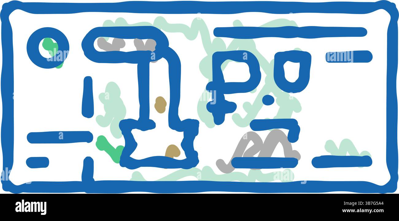 illustrazione a forma di scarabocchio con l'icona di sfregamento del rublo Illustrazione Vettoriale