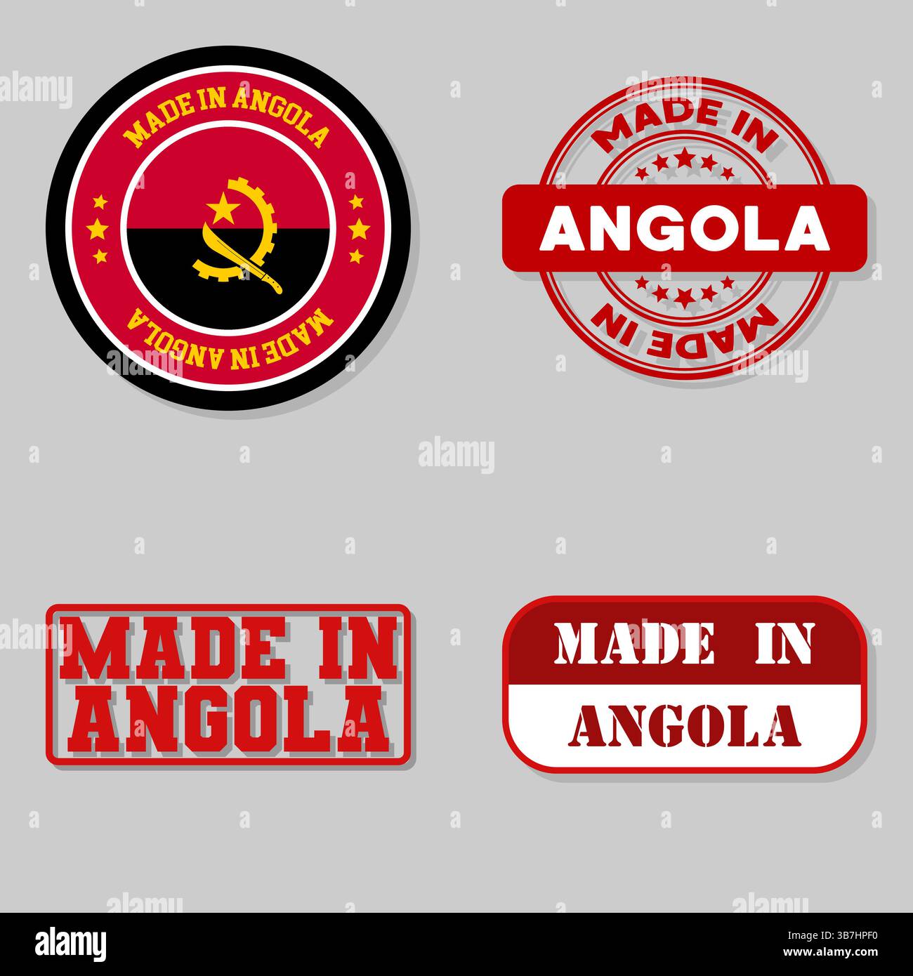 Set di quattro francobolli con bandiera fatta in Angola Illustrazione Vettoriale