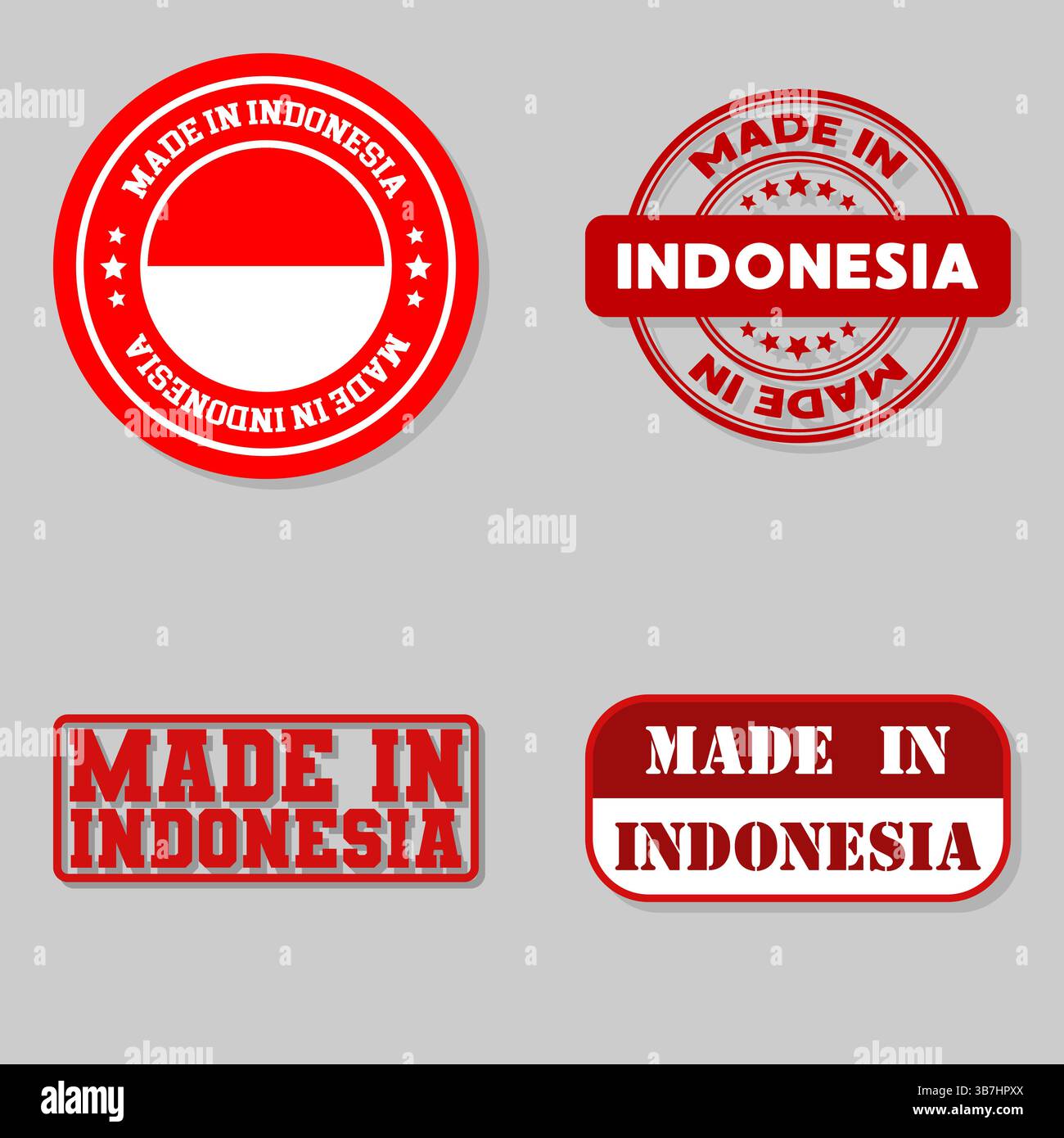 Set di quattro francobolli con bandiera prodotta in Indonesia Illustrazione Vettoriale