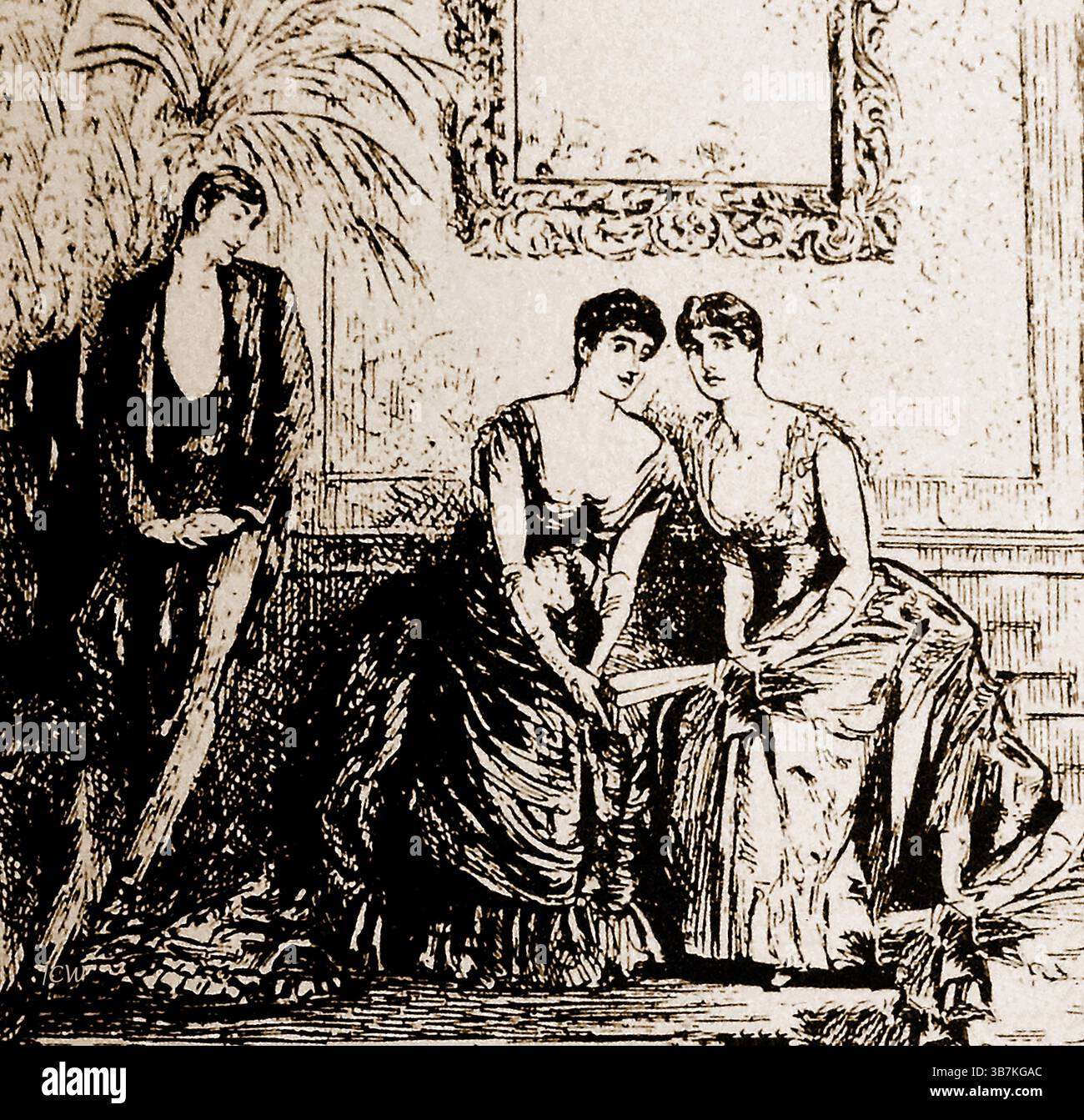 Anni '1800 - abbigliamento formale vittoriano per i giovani in occasione di un incontro sociale come una cena, una danza, un ballo o simili Foto Stock