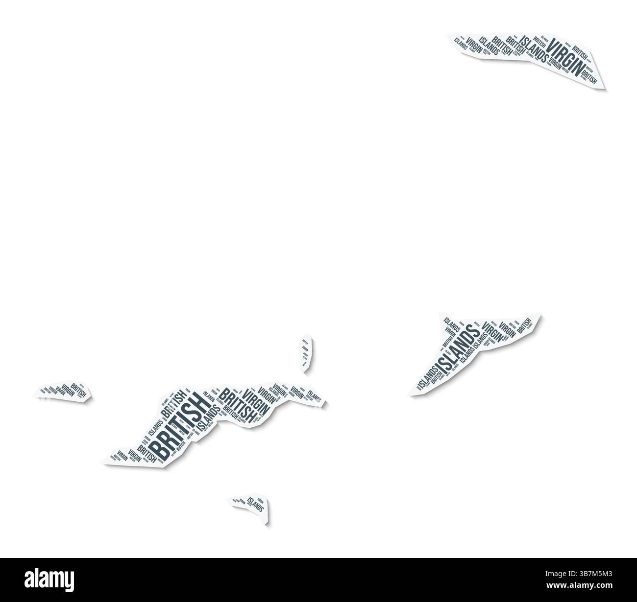 Nuvola di testo a forma di Isole Vergini britanniche. Confine del paese con ombra su sfondo bianco. Illustrazione Vettoriale